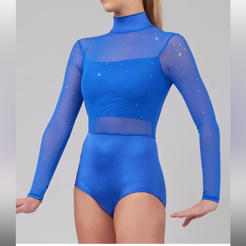 Weissman Elite Crystal Mesh Dance Leotard Royal Blue Costume NEW Size IC